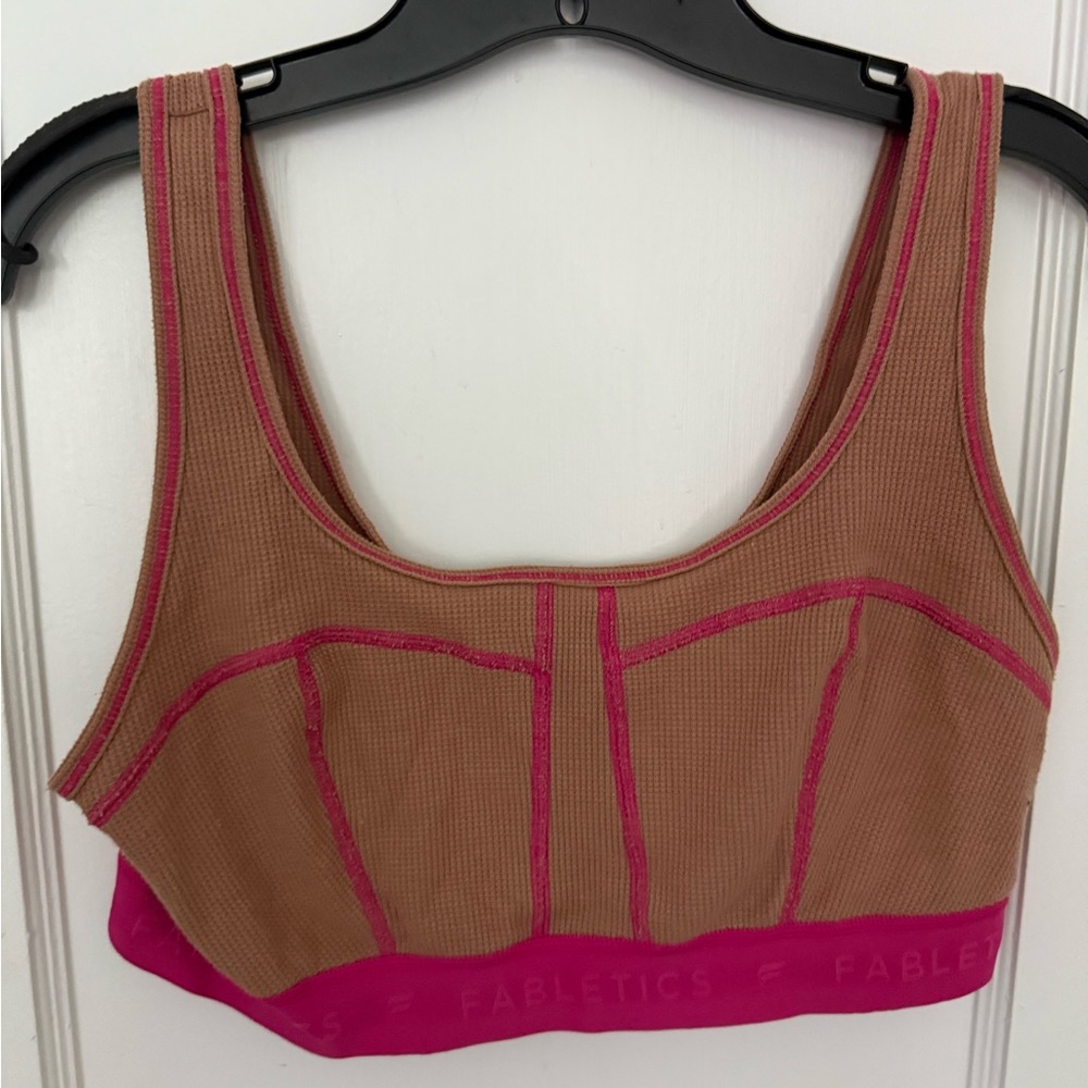 Fabletics Women's Tan and Pink Sports Bra